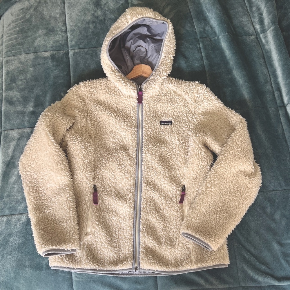 Patagonia Cream Teddy Fleece Hooded Jacket